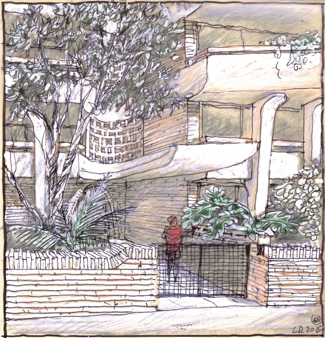 Entrance and landscape drawing of the Double Bay project by Luigi Rosselli Architects