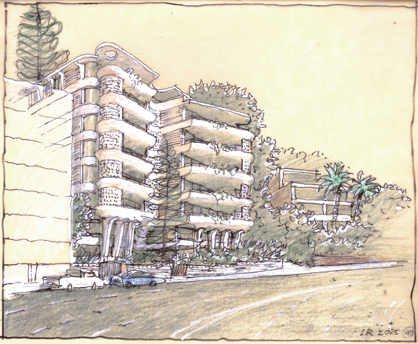 Architectural concept sketch of Advent Property's Double Bay residential project by Luigi Rosselli Architects