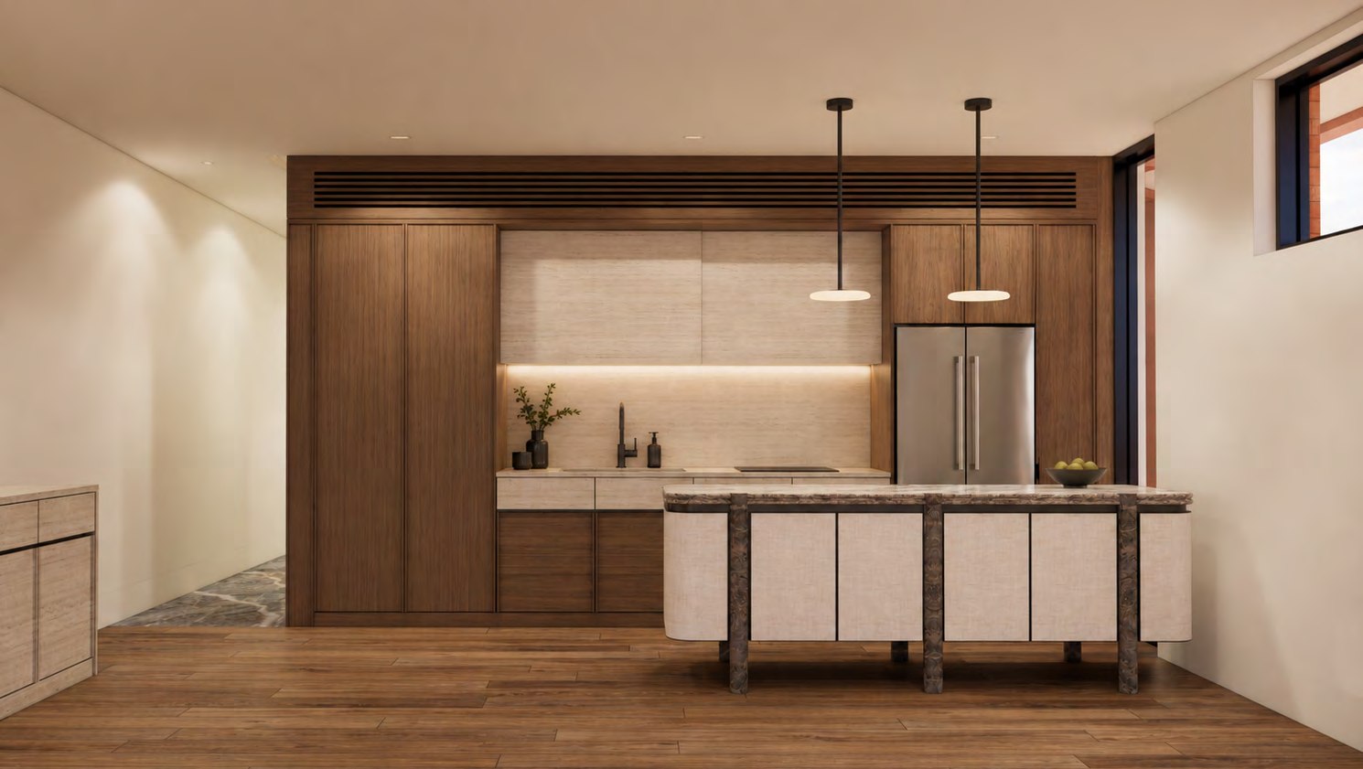 Dark interior scheme kitchen visualisation for the Mason Kingsford apartments